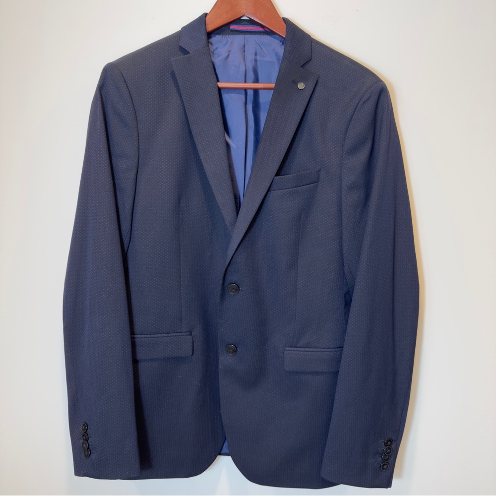 Zara Men’s Dark Navy Single Breasted Blazer Sport Casual Classic Coat  Polka Dot